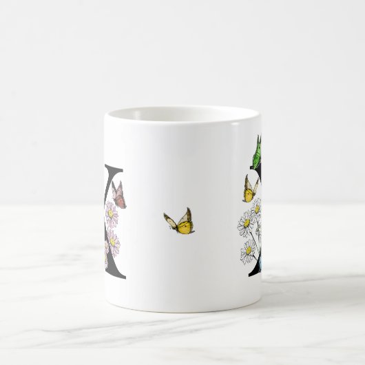 Mug Monogramme initiale papillon floral X    (Centre)