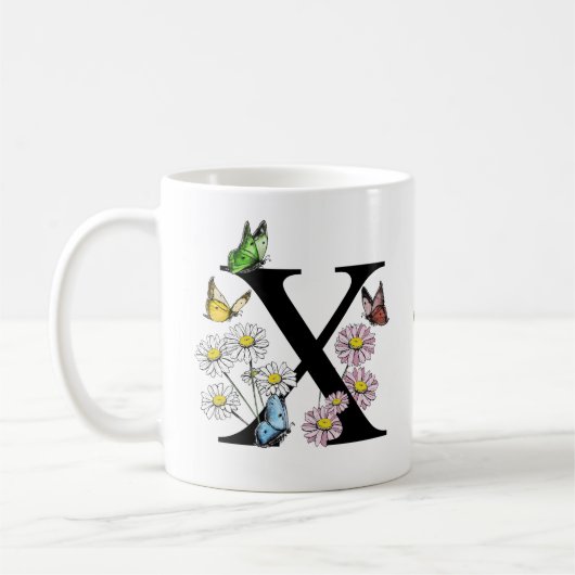 Mug Monogramme initiale papillon floral X    (Gauche)