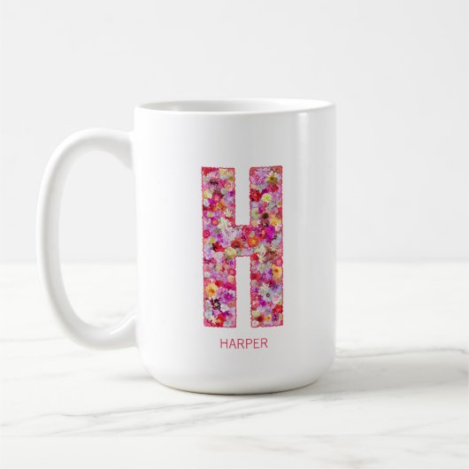 Mug Monogramme initiale personnalisé | Lettre florale (Gauche)