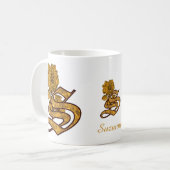 Mug Monogramme Initiale S Élégant Péonie Dorée Personn (Devant gauche)