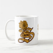 Mug Monogramme Initiale S Élégant Péonie Dorée Personn (Gauche)