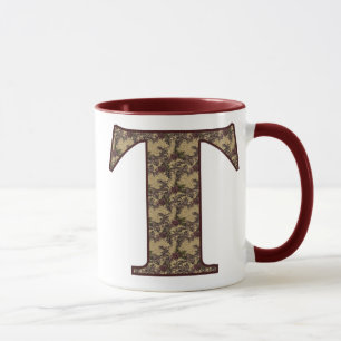 Mug Monogramme Initiale T Élégant Floral Vintage
