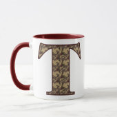 Mug Monogramme Initiale T Élégant Floral Vintage (Gauche)