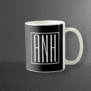 Mug Monogramme Initiales 3 Moderne Gras Blanc Sur No
