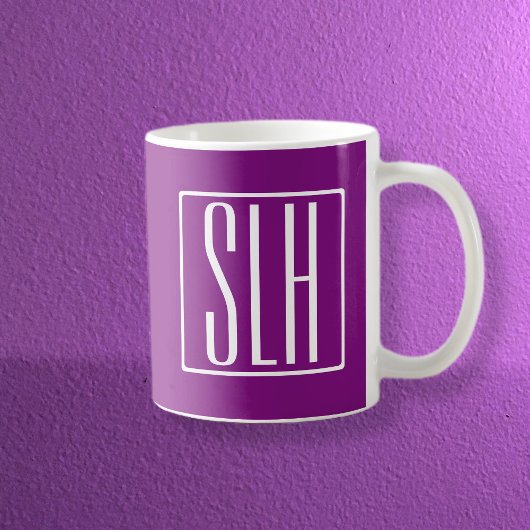 Mug Monogramme Initiales 3 Moderne Gras | Blanc & Viol