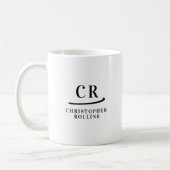 Mug Monogramme Initiales Moderne Nom minimal Noir Blan (Gauche)