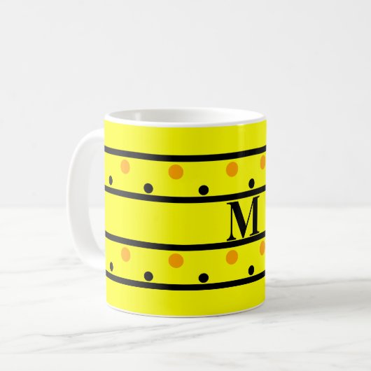 Mug Monogramme Jaune Orange Pois (Devant gauche)