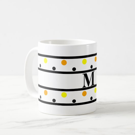 Mug Monogramme Jaune Orange Pois (Devant gauche)