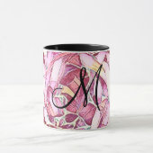 Mug Monogramme Joli Rouge Et Fleur Rose (Centre)