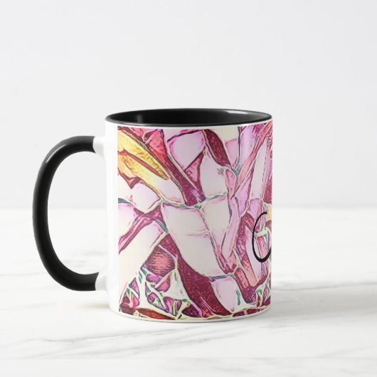 Mug Monogramme Joli Rouge Et Fleur Rose (Gauche)