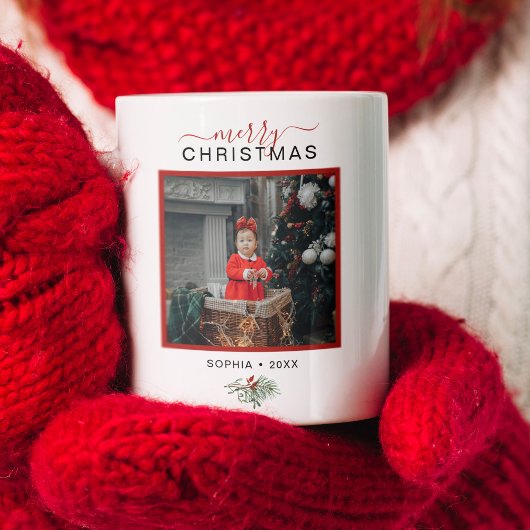 Mug Monogramme Joyeux Noël Aquarelle Holly Photo