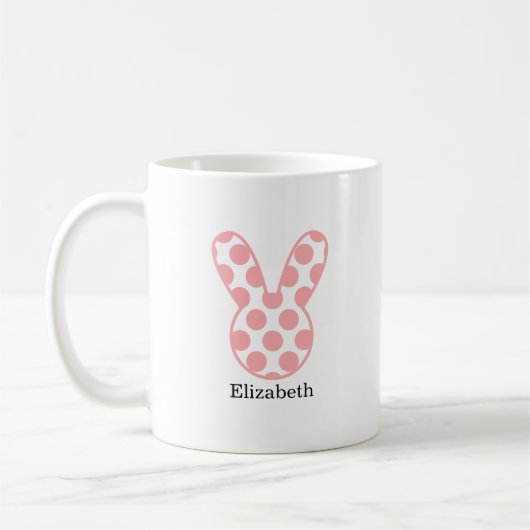 Mug Monogramme Lapin de Pâques avec points roses (Gauche)
