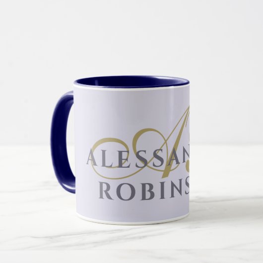 Mug Monogramme lavande or noir minimaliste élégant  (Devant gauche)
