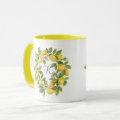Mug Monogramme Lemons couronne vert jaune (Devant gauche)