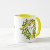 Mug Monogramme Lemons couronne vert jaune (Devant droit)