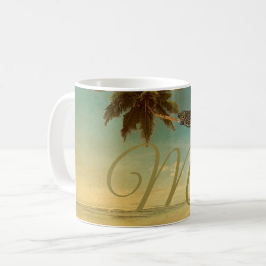 Mug Monogramme léopard de palmier de plage tropicale (Devant gauche)