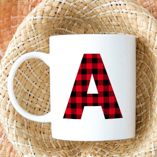 Mug Monogramme lettre A gras en carreaux de bœuf rouge