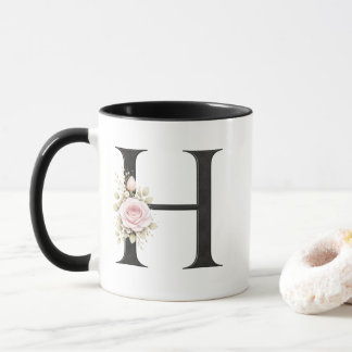 Mug Monogramme lettre H florale | Logo initial H éléga