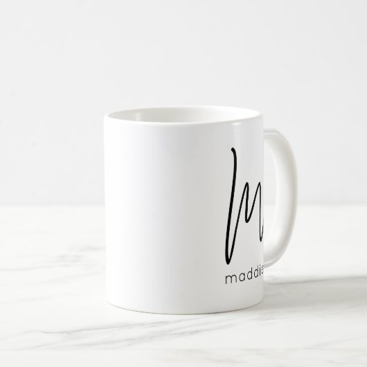 Mug Monogramme Lettre initiale Nom Simple Noir (Devant droit)