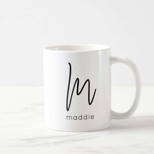 Mug Monogramme Lettre initiale Nom Simple Noir (Droite)