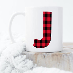 Mug Monogramme lettre J gras en carreaux Red and Black