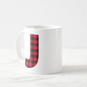 Mug Monogramme lettre J gras en carreaux Red and Black (Devant gauche)