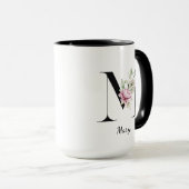 Mug Monogramme, lettre M avec fleurs d'aquarelle (Devant droit)