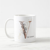 Mug Monogramme Lettre moderne initiale V Boho personna (Gauche)