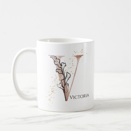 Mug Monogramme Lettre moderne initiale V Boho personna (Gauche)