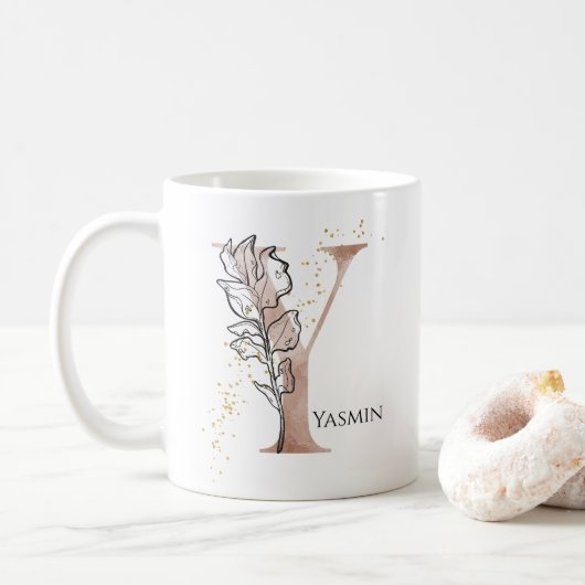 Mug Monogramme Lettre moderne initiale Y Boho Personna (Avec donut)