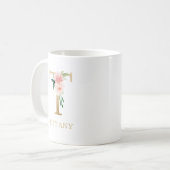 Mug Monogramme Lettre Or T | Floral Rose Blanc Vert (Devant gauche)