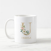 Mug Monogramme Lettre U Or | Floral Rose Blanc Vert (Gauche)