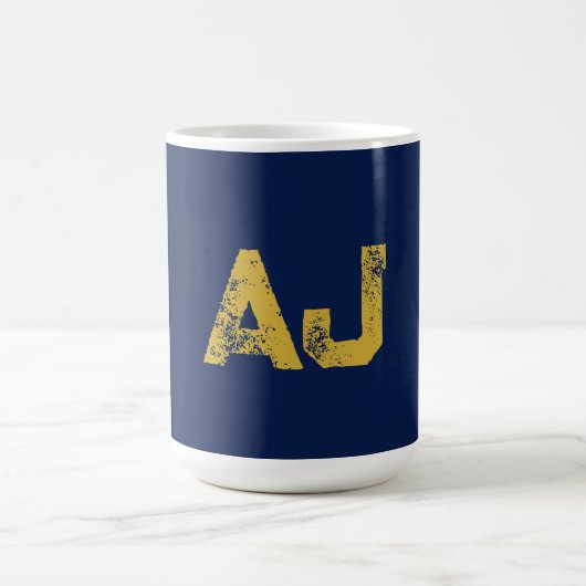 Mug Monogramme Lettres Initiales Or & Bleu Simple (Centre)