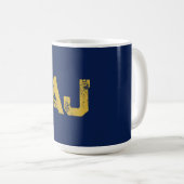 Mug Monogramme Lettres Initiales Or & Bleu Simple (Devant droit)