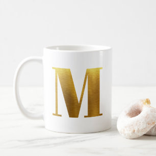 Mug Monogramme M en Or Faux Feuille