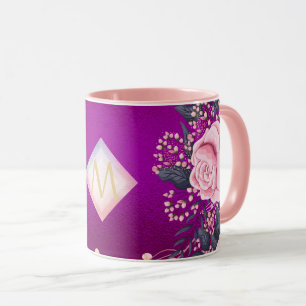 Mug Monogramme Magenta Rosegold Parties scintillant mé