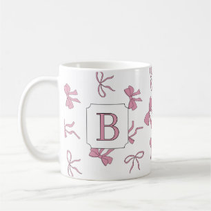 Mug Monogramme Mains Gauche et Droite Rubans Roses Coq