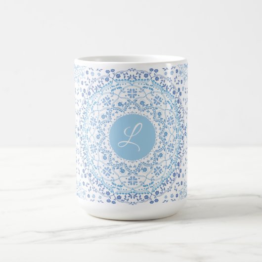 Mug Monogramme Mandala Bleu Clair (Centre)