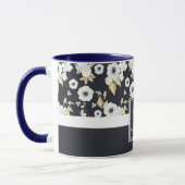 Mug Monogramme Marine Bleu Blanc Floral Décor Anémone (Gauche)