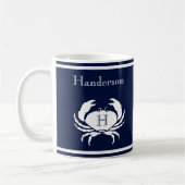 Mug Monogramme Marine Bleu Crabe Blanc Nautique (Gauche)