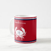 Mug Monogramme Marine Bleu Crabe Bleu Blanc Café Nauti (Devant gauche)
