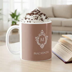 Mug Monogramme Marron Crête Ornée Vintage Initiale & N