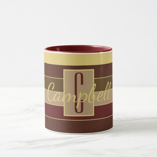 MUG MONOGRAMME MASCULINE BROWN MAROON YELLOW STRIPE (Centre)