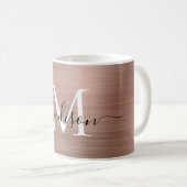 Mug Monogramme métallique rose or rose Nom du script (Devant droit)