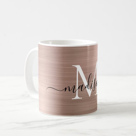 Mug Monogramme métallique rose or rose Nom du script (Devant gauche)