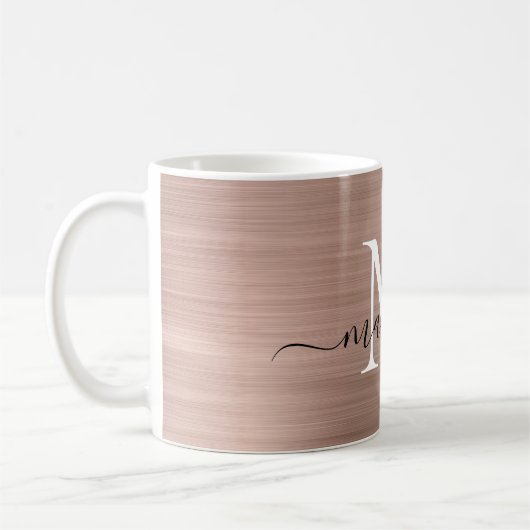 Mug Monogramme métallique rose or rose Nom du script (Gauche)