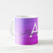 Mug Monogramme métallique violet Nom et initiale (Devant gauche)