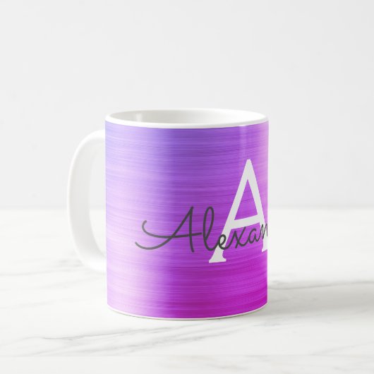 Mug Monogramme métallique violet Nom et initiale (Devant gauche)