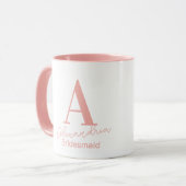 Mug Monogramme minimal femme de chambre rose et blanc (Devant gauche)