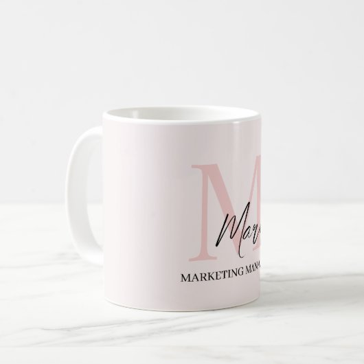 Mug Monogramme minimal initial et nom Pastel rose (Devant gauche)